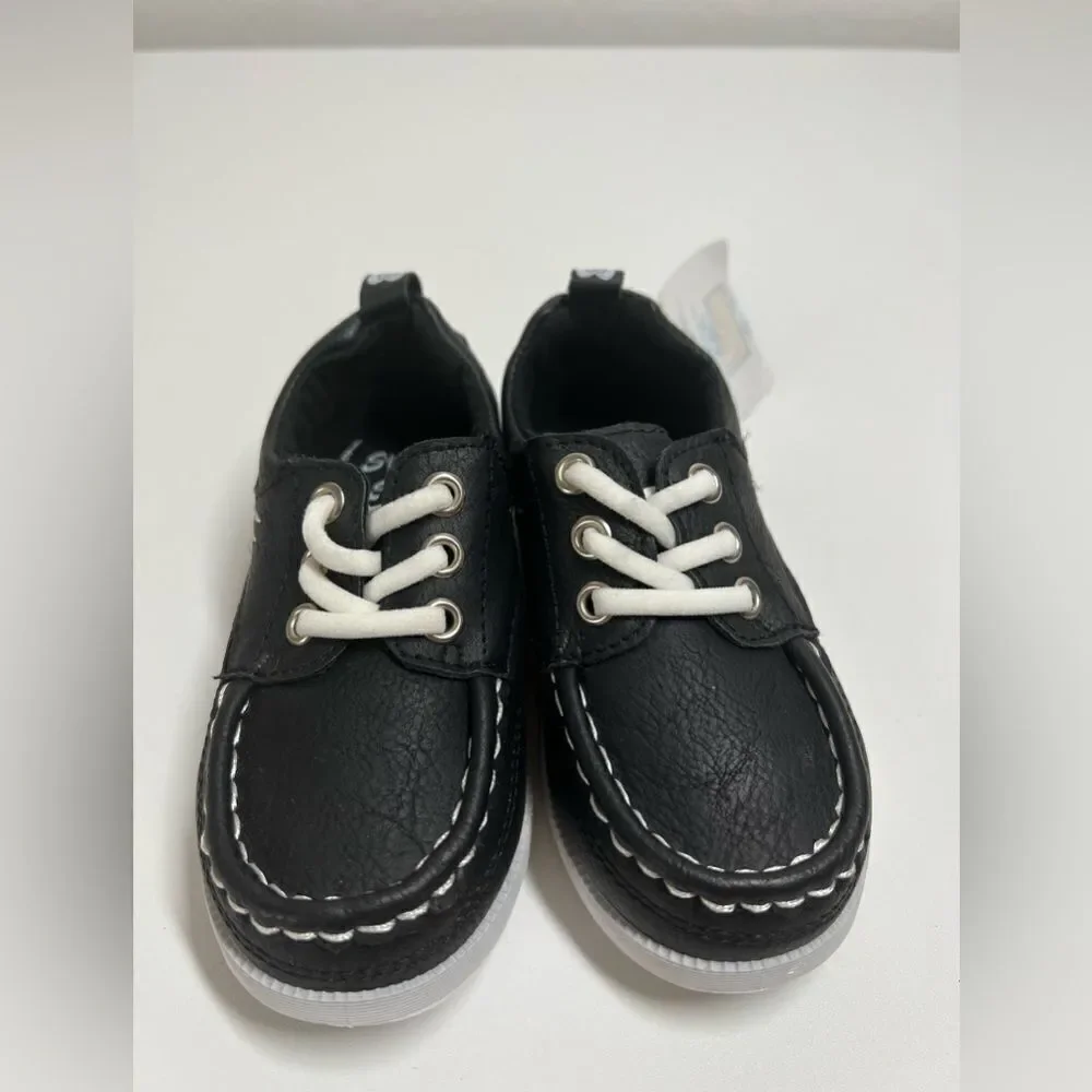 Stepping Stones | Navy Boat Shoe - Boys Black White Size 8